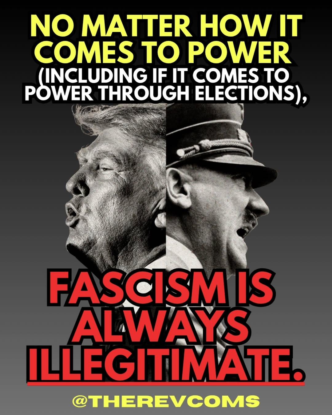 Poster: No matter how it comes to power, Fascism is always illegitimate.