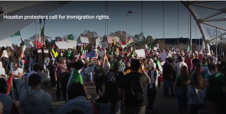 Protest march in Houston, February 2, for immigration rights and against Trump's mass deportation.