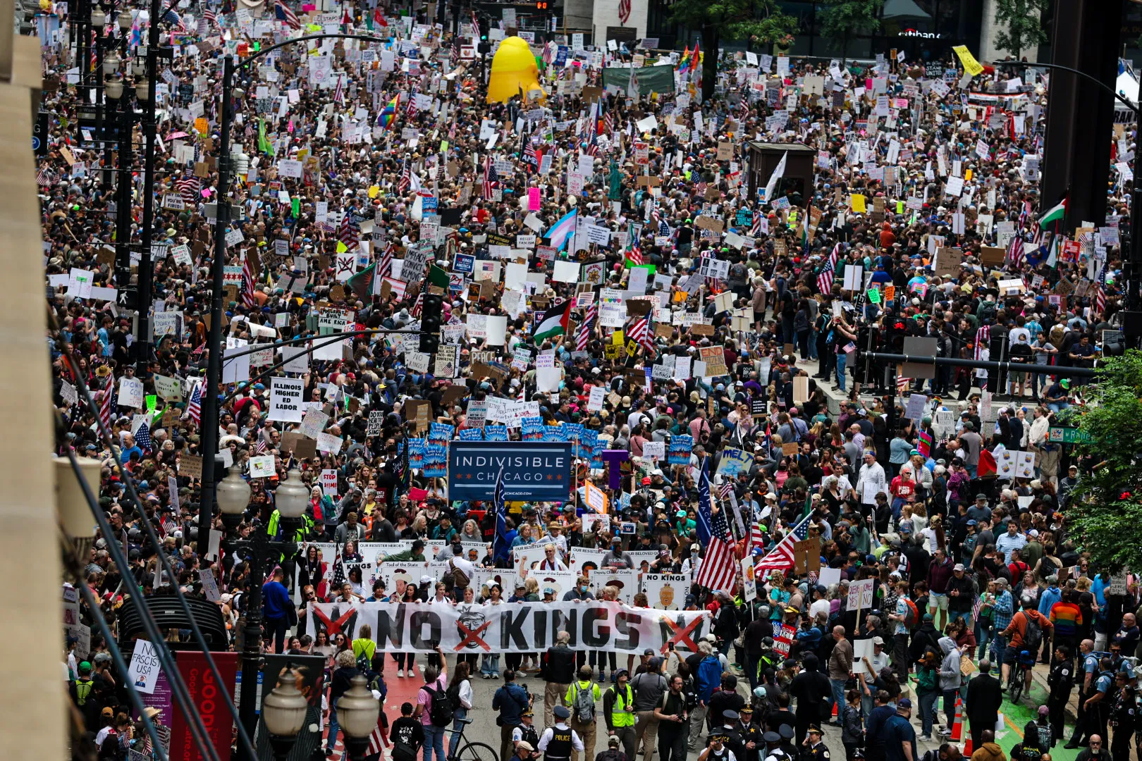 Some of the 30,000 who protested on No Kings Day in Chicago, June 14, 2025.
