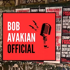 Bob Avakian Official graphic with posters on wll in background.