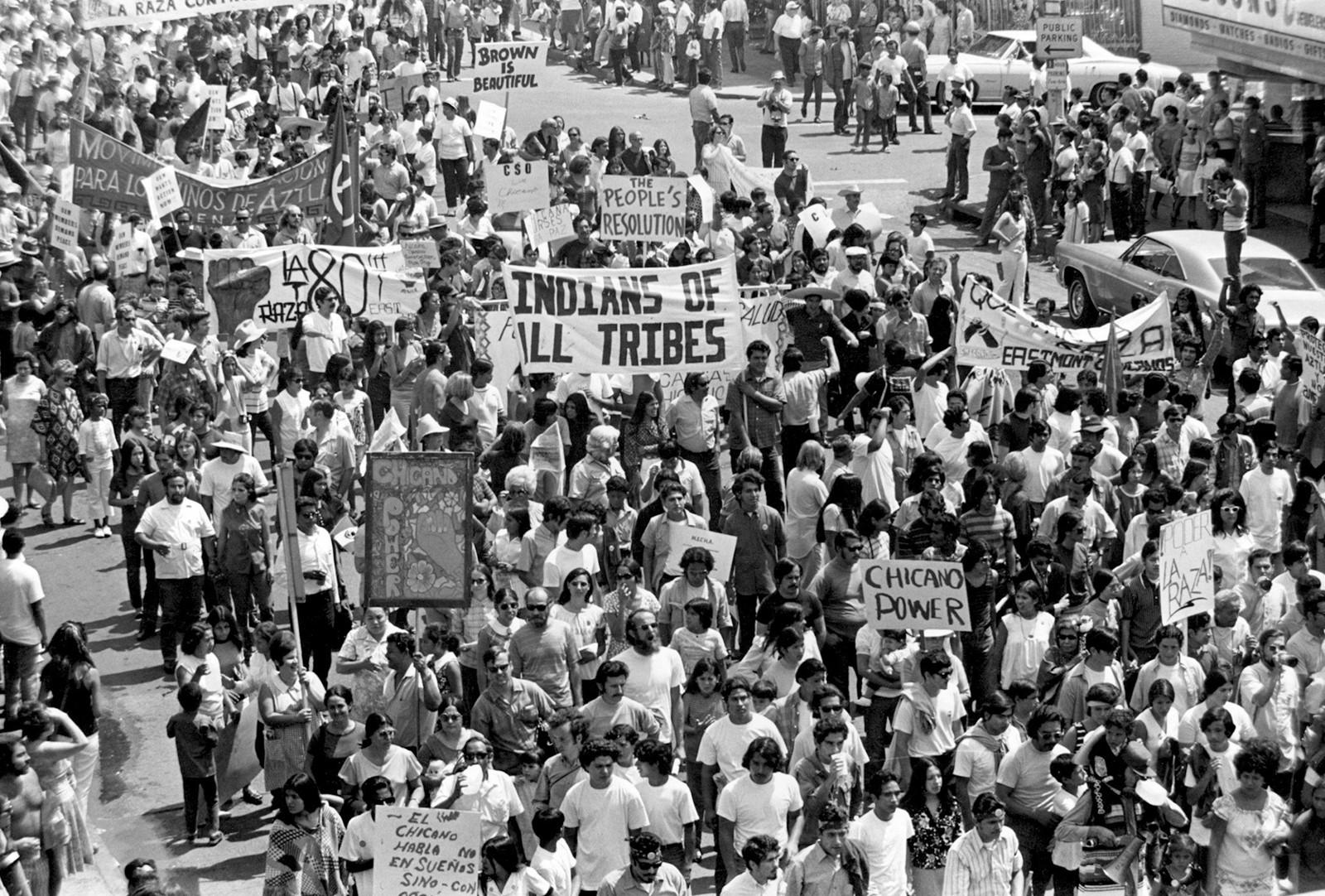 Thousands at the Chicano Moratorium in East LA, August 29, 1970.