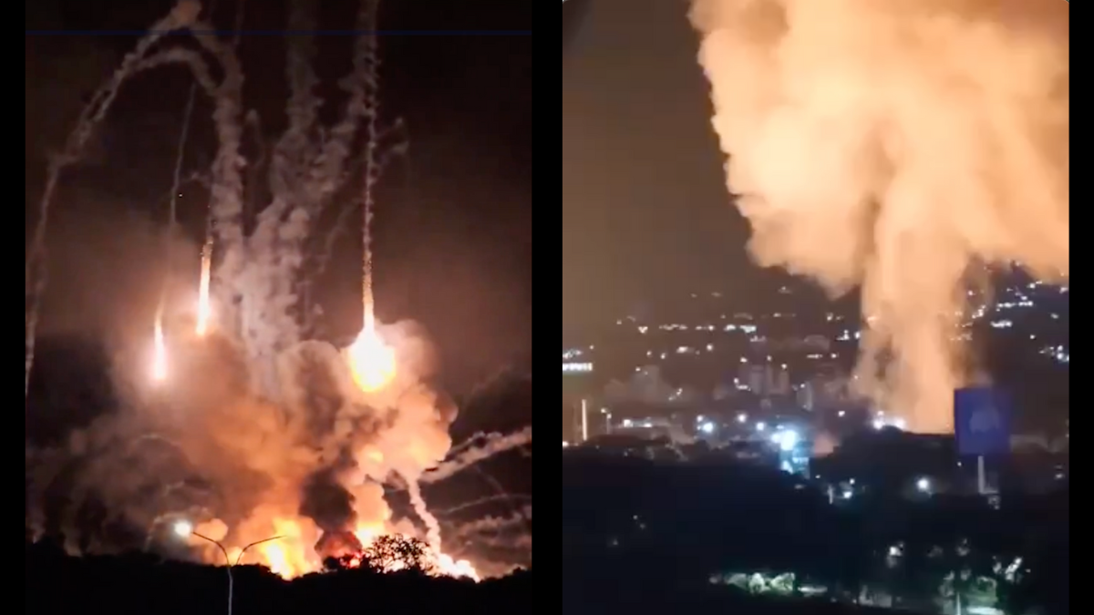 Screengrabs from videos of U.S. bombing of Caracas, Venezuela