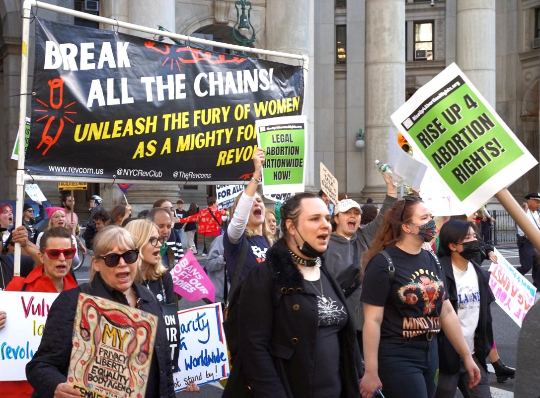 Break the Chains banner in women's march New York City, October 8, 2022.