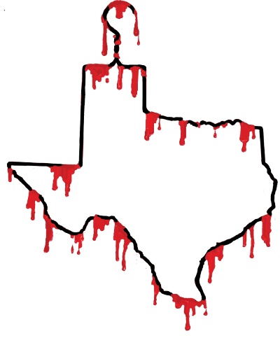 Bloody hanger in shape of state of Texas.