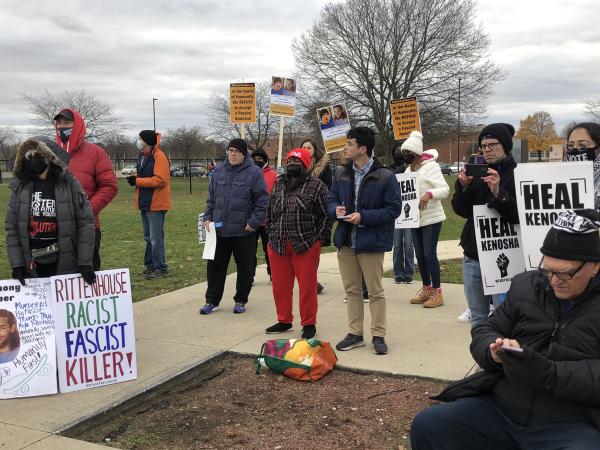 Rally of Refuse Fascism in Kenosha during Rittenhouse trial.