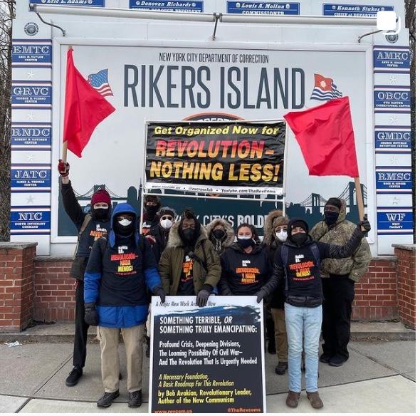 NYC Revolution Club holds press conference to support hunger strikers at Rikers Island jail.