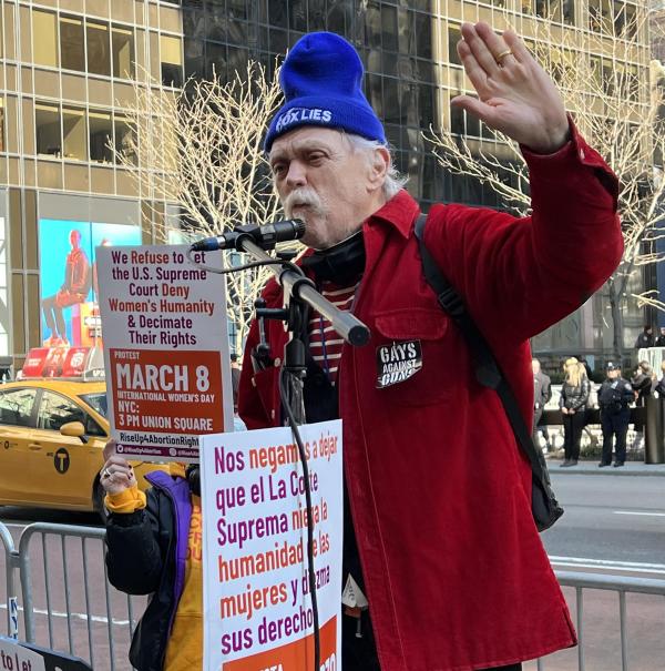 Jim Fouratt, speaker at RiseUp4AbortionRights rally at St. Patrick's Cathedral.