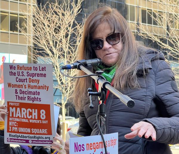 Lori Sokol, Executive Director of Women’s eNews, speaker at RiseUp4AbortionRights rally at St. Patrick's Cathedral
