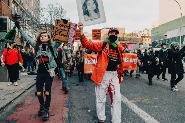 Animated marchers on IWD New York City march.