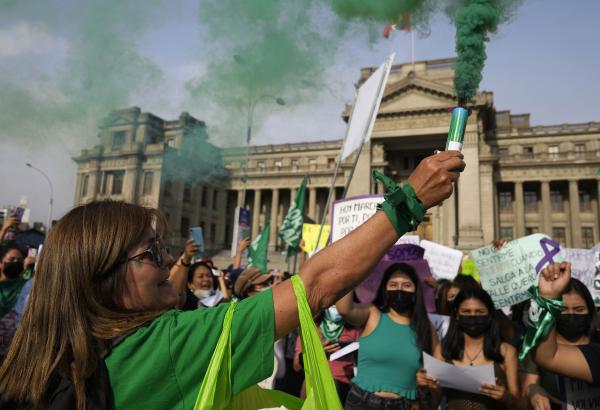 Women in Lima, Peru protest on International Women's Day.