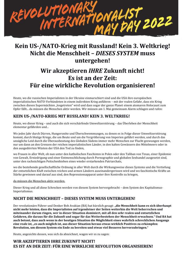 Revolutionary Communist Manifesto Group May Day 2022 - German