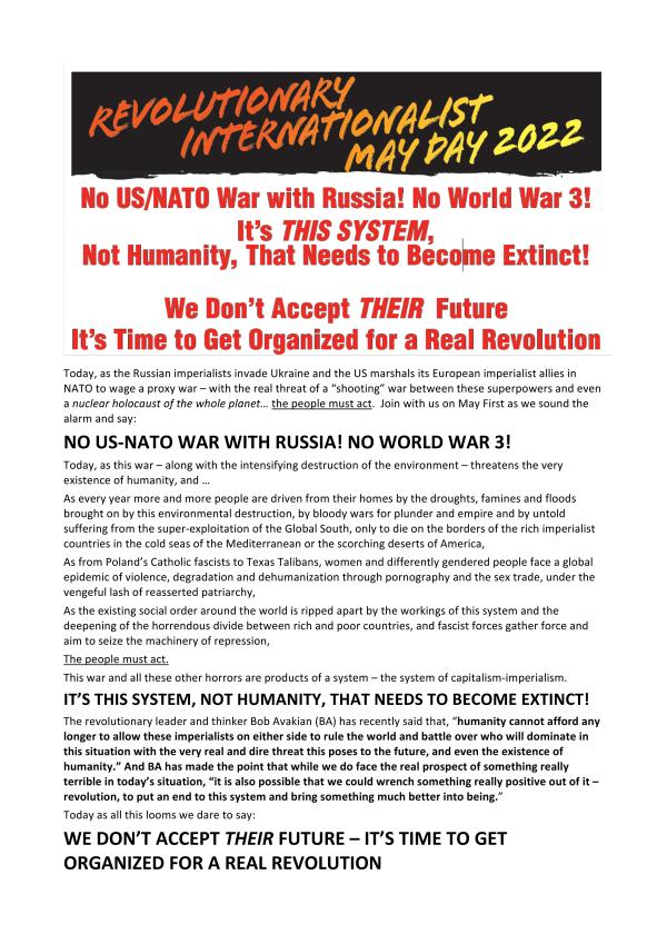 Revolutionary Communist Manifesto Group May Day 2022