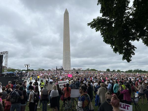 Washington Monument thousands rally for abortion rights May 14.