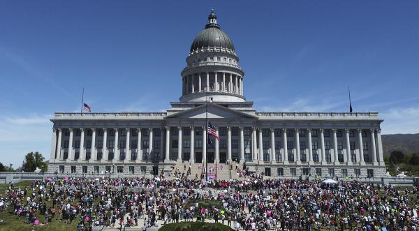State capitol building in Salt Lake City, Utah, huge rally for abortion rights.