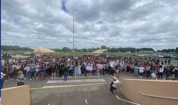Students from Pennsbury High School, Fairless Hills, PA walk out for abortion rights.