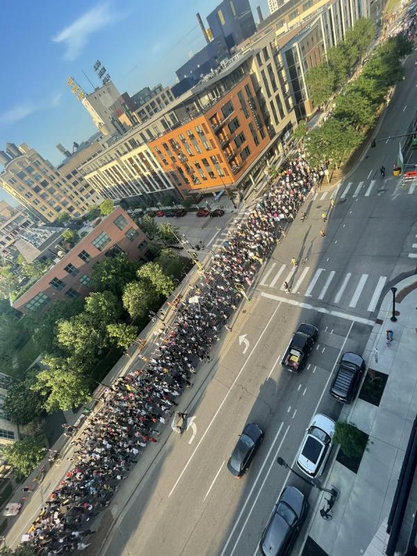 Aerial view of Minnesota thousands protesting SCOTUS overturn of Roe v Wade.