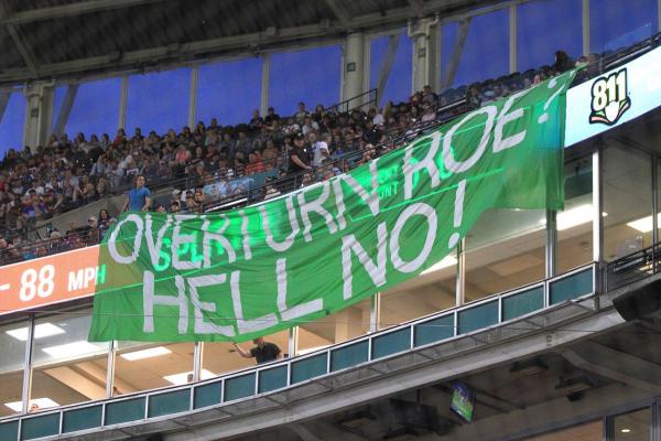 Cleveland RU4AR banner drop at baseball game June 10.