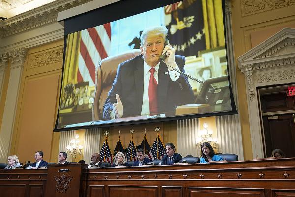 Washington, DC: third day of January 6 hearings show video of Trump on the phone.