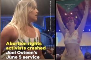 June 6, RiseUp4AbortionRights activists disrupt Houston megachurch declaring: My body, my choice! and Overturn Roe? Hell no!.