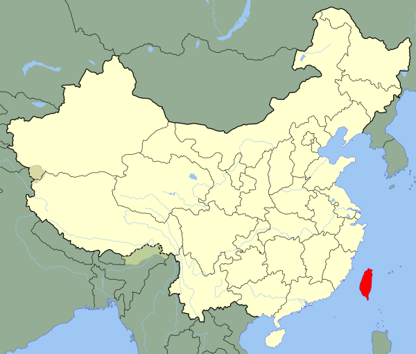 map of China with Taiwan located