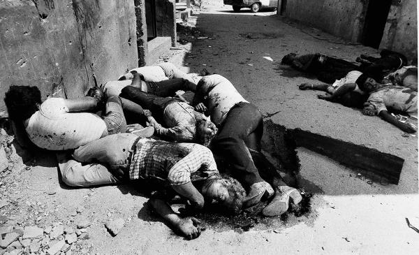 Bodies in the streets of Lebanon after massacre at Camp Sabra & Shatila, September 1982.