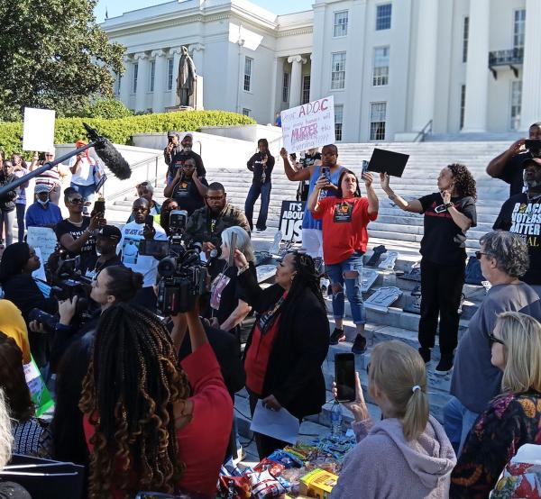 Alabama prisoners support rally at Alabama State House, October 14, 2022.