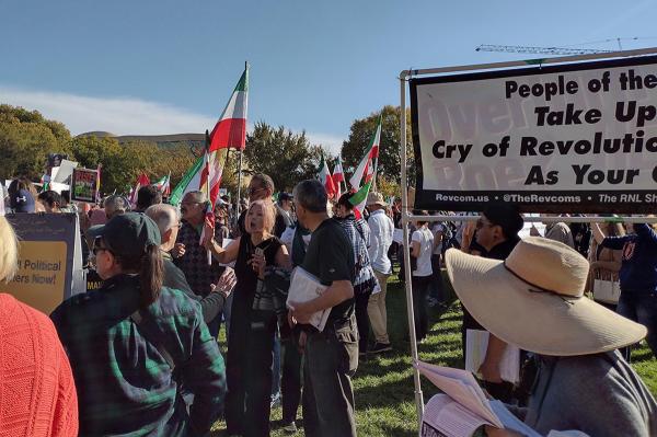 Washington, DC, October 22, 2022: People of the World banner getting ready to march