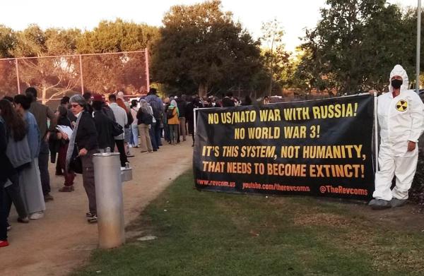 No US/NATO Nuclear War banner at Bernie Sanders event.