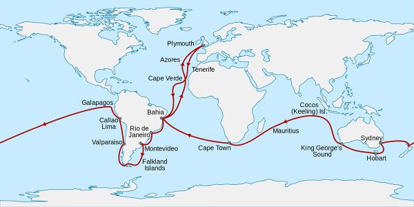 Map of Darwin's Voyage on the Beagle