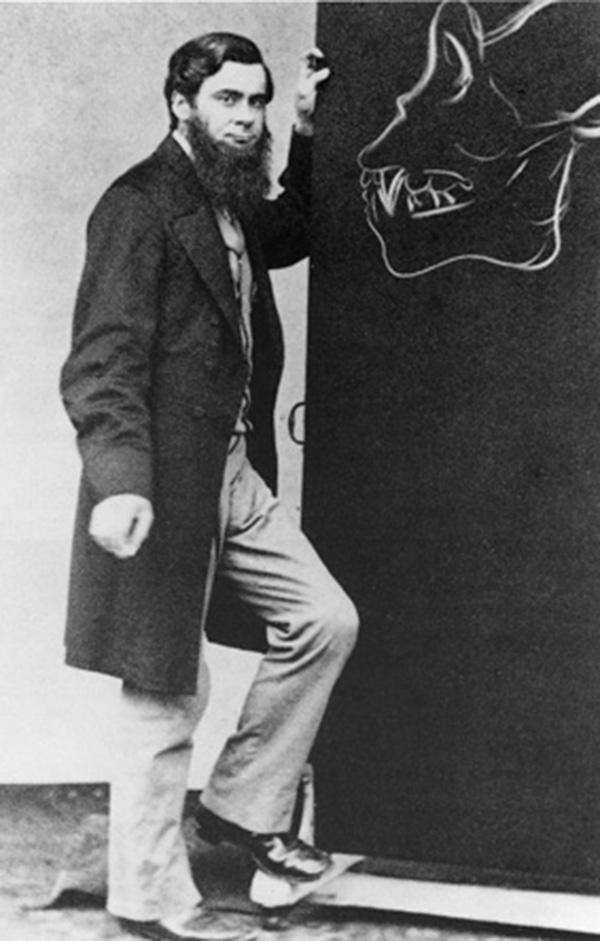 Thomas Huxley, circa 1870, with sketch of gorilla skull