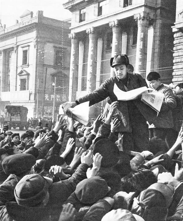 Handing out leaflets during January Storm, China.
