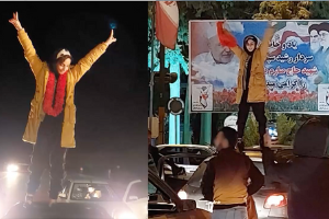 The people of the city of Abdanan welcoming Sonia Sharifi, a 17-year-old girl who was released from Ilam prison on bail.