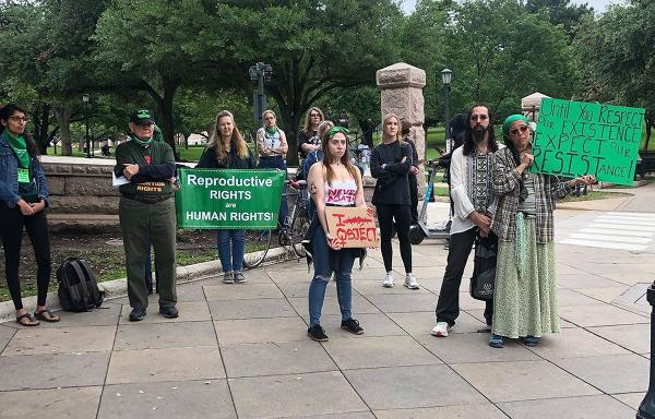 Austin, Texas activists protest Texas ruling on Mifepristone, April 8, 2023.