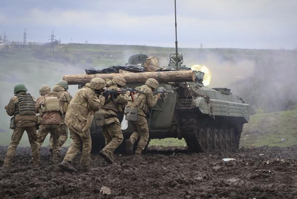 Ukrainian soldiers with a tank at the frontline in Donetsk region, Ukraine, April 15, 2023. \