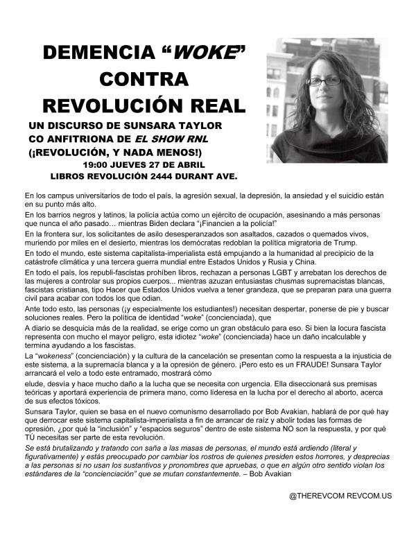Demencia “woke” contra revolución real Un discurso de Sunsara Taylor