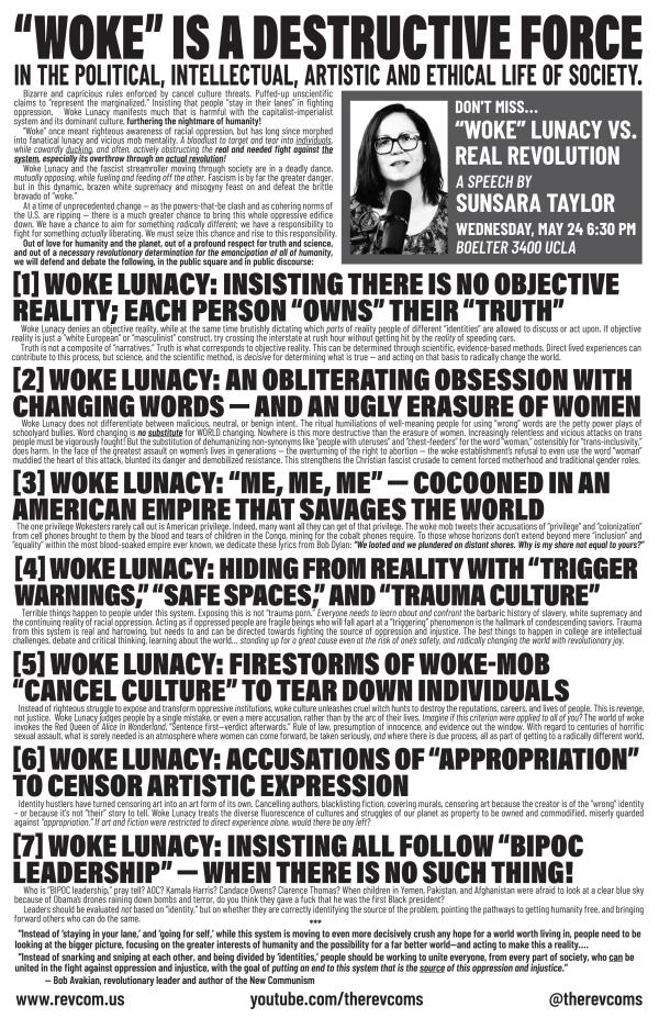 "Woke" is a Destructive Force - tabloid poster with LA event