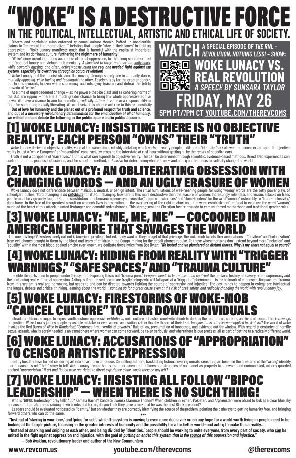 "Woke" is a Destructive Force - tabloid poster/national-RNL-Show