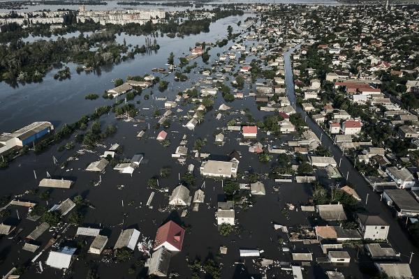 Streets in Kherson, Ukraine flooded after the walls of the Kakhovka dam collapsed, June 7, 2023.