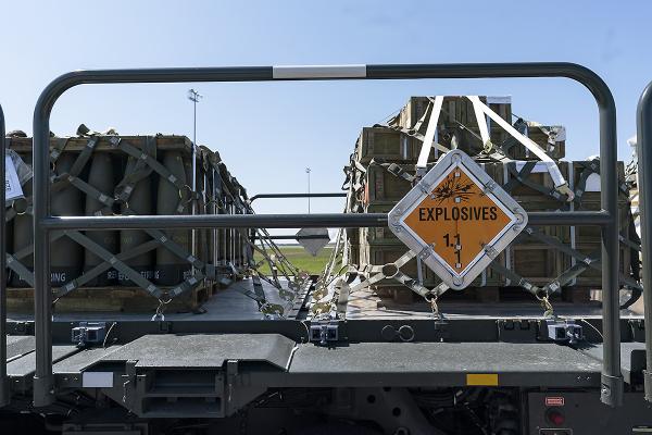 Pallets of ammunition at Dover Air Force Base to be shipped to Ukraine, April 2022.