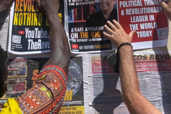 RevComs saturate areas in Los Angeles with posters, August 12, 2023.