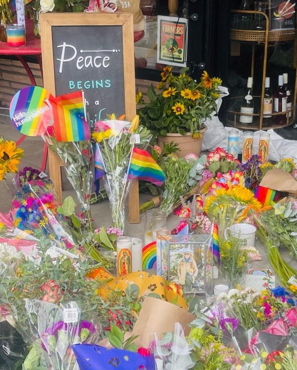 Peoples' tributes outside Lauri Caroleton's shop