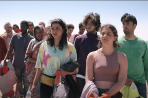 A group of migrants walking