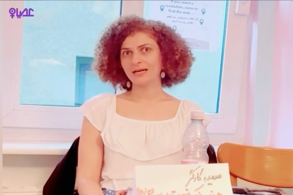 Somayeh Kargar, former political prisoner in Iran, speaking in Leipzig, Germany, August 14, 2023.