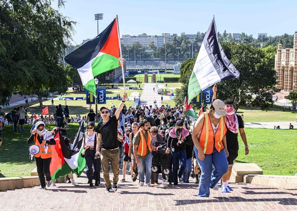 UCLA students walk out to support Palestinians in Gaza.