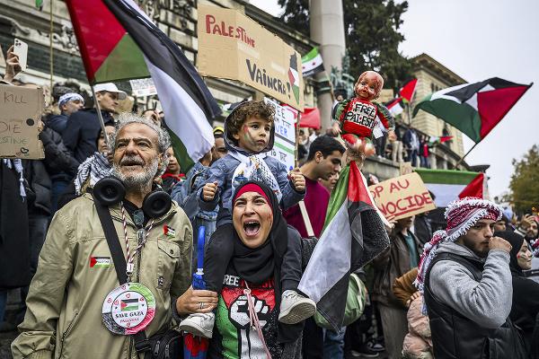 Roundup: Lausanne, Switzerland, rally to support Palestine, October 19, 2023.
