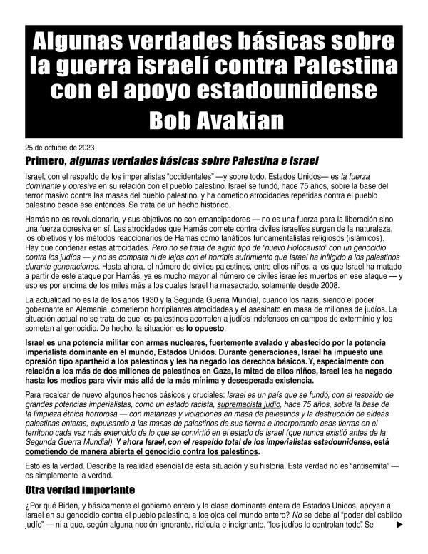 leaflet some basic truths Israel Palestine spanish