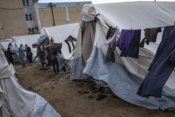 Palestinians displaced by the Israeli bombardment of the Gaza Strip at a U.N. displacement camp in Khan Younis, November 19, 2023.