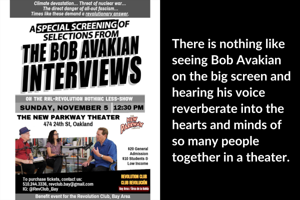 There is nothing like seeing Bob Avakian on the big screen and hearing his voice reverberate into the hearts and minds of so many people together in a theater.