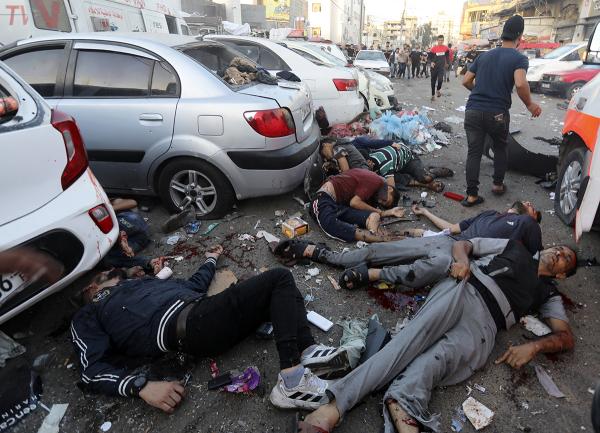 November 3, 2023 Israeli airstrike outside al-Shifa hospital killed and injured many Palestinians.