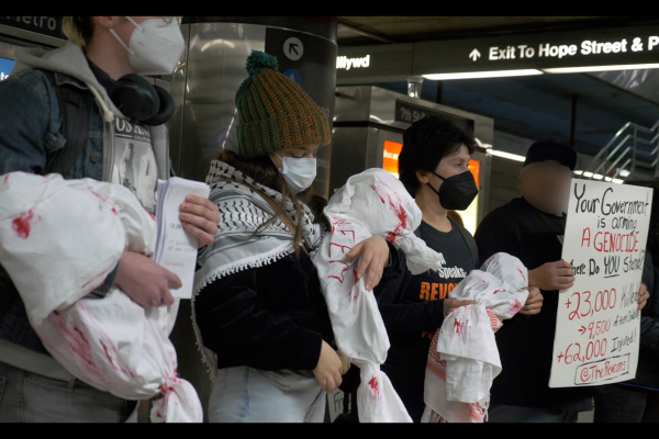 As the horrific genocidal war in Gaza continues, the revcoms in Los Angeles called for a moving protest on the public transit trains on January 11.